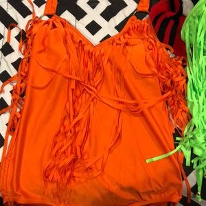 Monokini swimwear. Plus XL lime green & orange